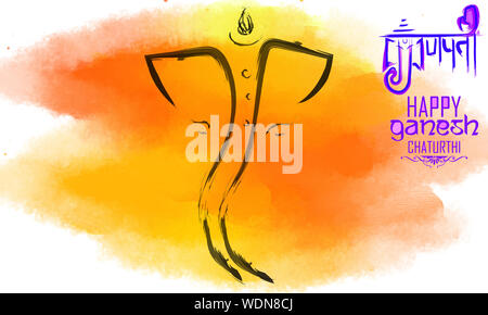 Felice Ganesh Chaturthi celebrazione Greeting Card gli elementi di design. Acquerello Tratto di pennello. Disegnato a mano. Grafica. Grunge. Gradient.Creative calligraphy. Foto Stock