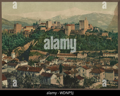 Granada. Vista generale de la Alhambra y Sierra Nevada Abstract/medio: 1 stampa : colore photochrom foglio 17 x 23 cm. Foto Stock