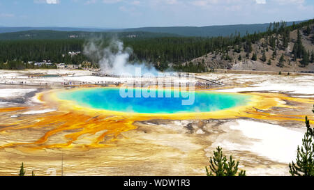 Elevato angolo ampio riprese del Grand Prismatic Spring a Yellowstone Foto Stock