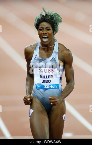 Zurigo, Svizzera. Il 29 agosto, 2019. Shaunae Miller-Uibo delle Bahamas celebra dopo la donna 200m gara presso la IAAF Diamond League di Zurigo, in Svizzera, il 29 agosto 2019. Credito: Michele Limina/Xinhua/Alamy Live News Foto Stock