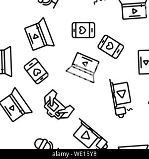 Blogger Seamless Pattern Vector. Illustrazione del contorno Illustrazione Vettoriale