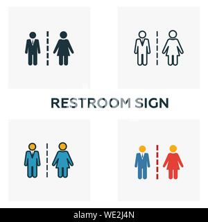 Restroom Sign icon set. Quattro elementi in diversi stili da elementi della città raccolta di icone. Restroom creativo segno icone riempito, contorno, colorati Illustrazione Vettoriale