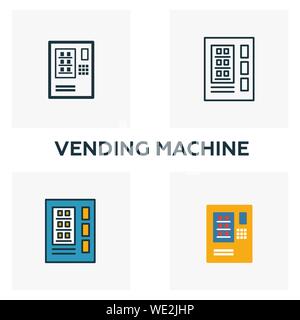 Vending Machine Icona di contorno. Stile sottile design da elementi della città raccolta di icone. Pixel simbolo perfetto della macchina distributrice di icona. Web design, applicazioni Illustrazione Vettoriale