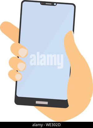 Mano azienda smart phone con vuoto display touchscreen illustrazione vettoriale Illustrazione Vettoriale