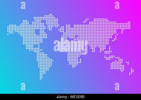 Punteggiato mappa del mondo su blu e rosa gradiente dello sfondo Illustrazione Vettoriale