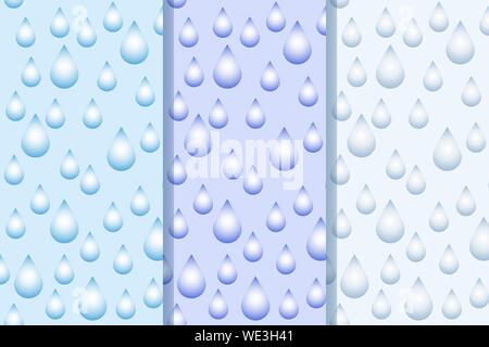 Set di tre sfondi con gocce di acqua in uno stile. Illustrazione colorata, eps10. Maschera di ritaglio applicato. Illustrazione Vettoriale