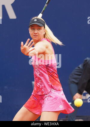 Norimberga, Germania - 20 Maggio 2019: tedesco giocatore di tennis Mona Barthels a Euro 250.000 WTA Torneo Versicherungscup 1° turno main draw match ag Foto Stock