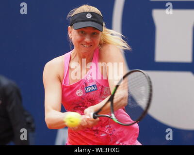 Norimberga, Germania - 20 Maggio 2019: tedesco giocatore di tennis Mona Barthels a Euro 250.000 WTA Torneo Versicherungscup 1° turno main draw match ag Foto Stock