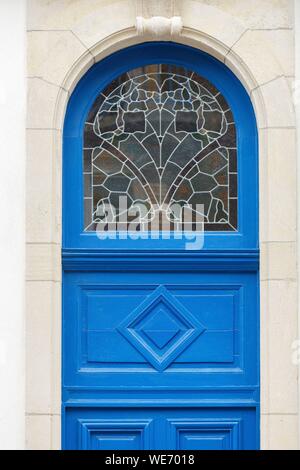 Francia, Meurthe et Moselle, Nancy, porta e vetrate colorate in stile Liberty Foto Stock