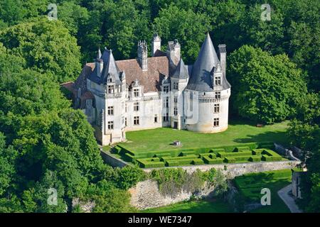 Francia, Dordogne, Perigord Vert, Villars, Chateau de Puyguilhem (vista aerea) Foto Stock