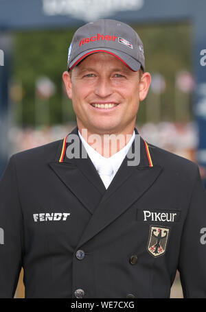 Il 30 agosto 2019, Bassa Sassonia, Luhmühlen: sport equestri, eventing, campionato europeo: il tedesco eventing rider Michael Jung, ripreso dopo la sua dressage concorrenza. Foto: Friso Gentsch/dpa Foto Stock