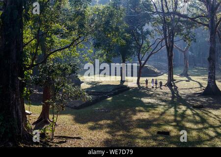 Messico, Chiapas, Yaxchilan, Maya sito archeologico, una piramide nella foresta tropicale Foto Stock