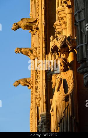 Francia, Somme, Amiens, la cattedrale di Notre Dame, gioiello dell'arte gotica, classificato come patrimonio mondiale dall'UNESCO, la facciata occidentale, doccioni Foto Stock