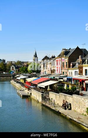 Francia, Somme, Amiens, Saint-Leu distretto, Quai Belu sulle rive del fiume Somme Foto Stock