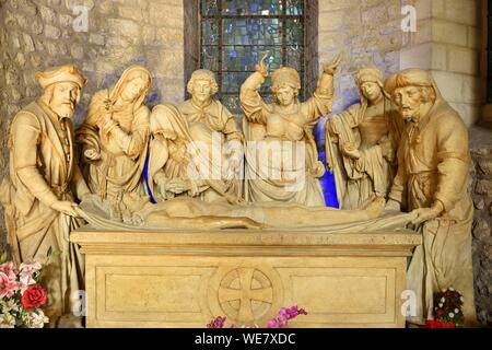 Francia, Marne, Reims, Saint Remi basilica, scena della sepoltura di San Remi Foto Stock