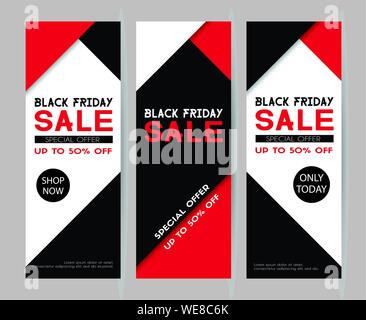 Set di venerdì nero vendita banner. Vettore promozionale modello flyer Illustrazione Vettoriale