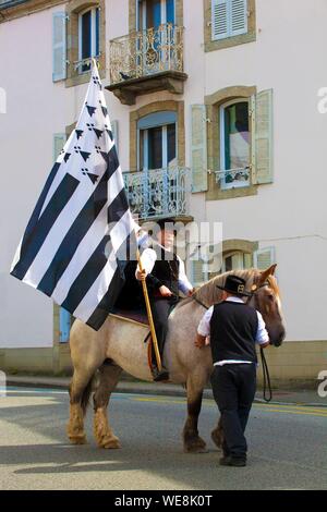 Francia, Finisterre, Festival di ginestre fiori 2015 a Pont Aven, testa della sfilata a cavallo Foto Stock