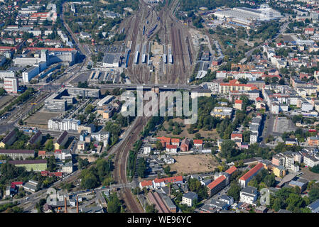 Cottbus, Germania. 23 Ago, 2019. La stazione centrale della città di Brandeburgo (vista aerea da un aeroplano). Credito: Patrick Pleul/dpa-Zentralbild/ZB/dpa/Alamy Live News Foto Stock