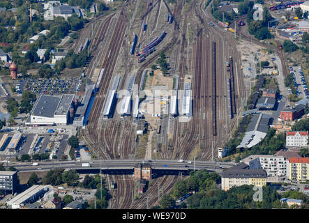 Cottbus, Germania. 23 Ago, 2019. La stazione centrale della città di Brandeburgo (vista aerea da un aeroplano). Credito: Patrick Pleul/dpa-Zentralbild/ZB/dpa/Alamy Live News Foto Stock