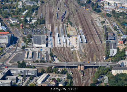 Cottbus, Germania. 23 Ago, 2019. La stazione centrale della città di Brandeburgo (vista aerea da un aeroplano). Credito: Patrick Pleul/dpa-Zentralbild/ZB/dpa/Alamy Live News Foto Stock