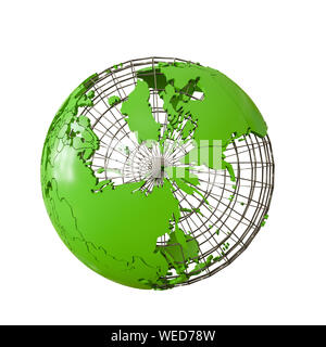 Globo wireframmed messa a terra isolata su sfondo bianco 3d illustation Foto Stock