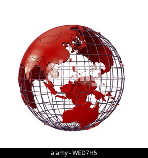 Globo wireframmed messa a terra isolata su sfondo bianco 3d illustation Foto Stock