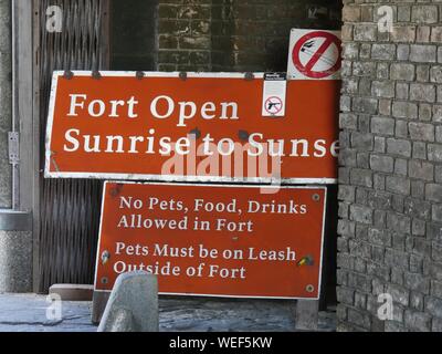 Cartello al Fort Jefferson a Dry Tortugas, Key West, Florida. Foto Stock