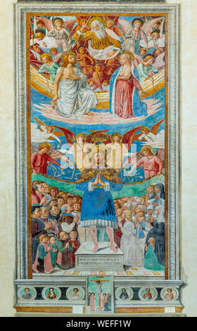 Affresco votivo di San Sebastiano. Chiesa di Sant'Agostino, San Gimignano Foto Stock