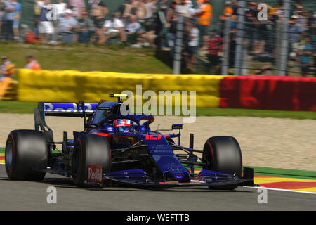 Spa Francorchamps, Belgio. Il 30 agosto, 2019. Toro Rosso Drive PIERRE GASLY (FRA) in azione durante la seconda sessione di prove libere della Formula Uno Gran Premio del Belgio presso il circuito di Spa Francorchamps - Belgio Credito: Pierre Stevenin/ZUMA filo/Alamy Live News Foto Stock