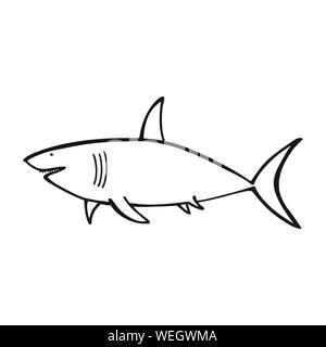 Bianco e nero Squalo icona vettore su sfondo bianco Illustrazione Vettoriale