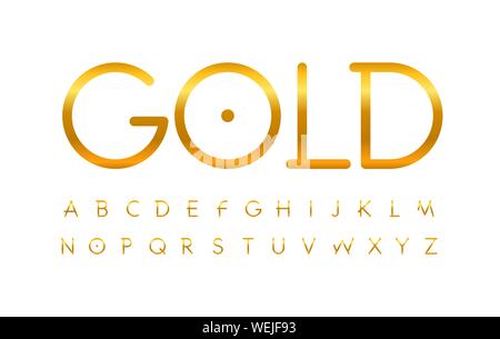 Insolito elegante linea sottile golden lettere set, gold style vettore alfabeto latino. Premio design tipografia. Illustrazione Vettoriale