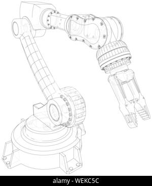 Robot industriale manipolatore. EPS10 formato. Filo-telaio vettore creati di 3d. EPS10 formato. Illustrazione Vettoriale