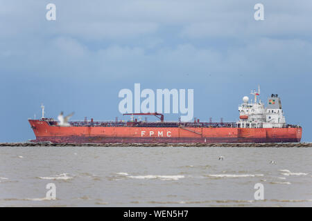 Barca industriale in Galveston Bay, Texas, Stati Uniti d'America. Foto Stock