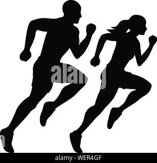 Runner maschio e femmina Silhouette Runner isolato illustrazione vettoriale Illustrazione Vettoriale