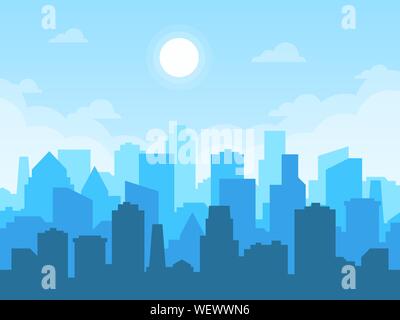 Skyline della città in stile appartamento. Gli edifici della città silhouette nel pomeriggio. Illustrazione Vettoriale eps,10. Illustrazione Vettoriale