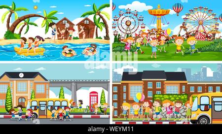 Serie di scene in natura illustrazione di impostazione Illustrazione Vettoriale