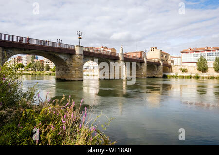 Ponte storico di Carlos III sul fiume Ebro in Miranda del Ebro, provincia di Burgos, Spagna Foto Stock