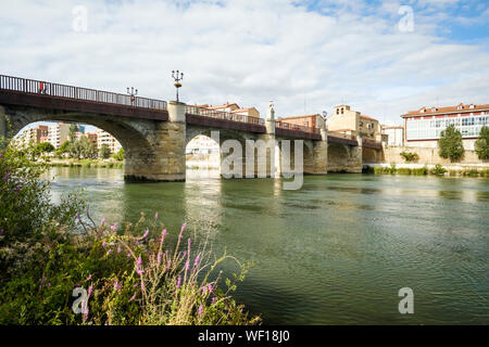 Ponte storico di Carlos III sul fiume Ebro in Miranda del Ebro, provincia di Burgos, Spagna Foto Stock