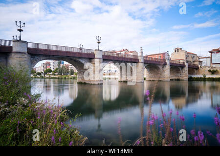 Ponte storico di Carlos III sul fiume Ebro in Miranda del Ebro, provincia di Burgos, Spagna Foto Stock