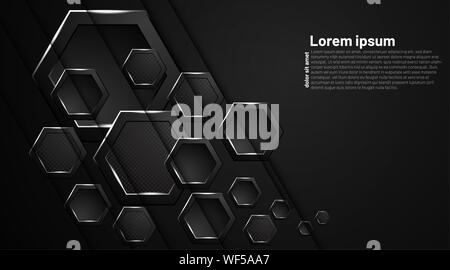 Esagonale sfondo astratto. Il concetto di futuristico colore nero tecnologia. 3D illustrazione vettoriale Foto Stock