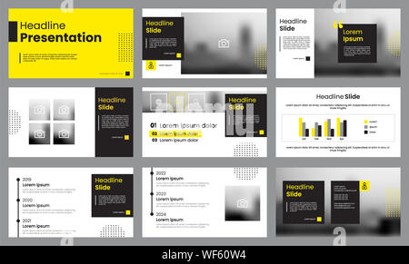 Giallo e bianco modello di presentazione. Infografico vettore modello. Può essere utilizzato per la presentazione layout delle diapositive, depliant, volantini, report di marketing, adverti Foto Stock