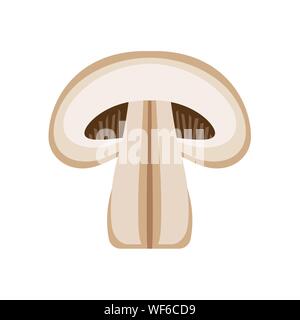 I funghi freschi fetta, isolati su sfondo bianco. Mangiare fresche biologiche di funghi champignon. Illustrazione Vettoriale in stile appartamento. Illustrazione Vettoriale