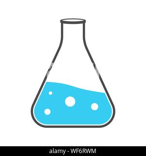 Provette per la prova e la relativa icona. Pallone con liquido di colore blu. Elemento di medici, laboratorio di chimica set di attrezzatura. La medicina. Illustrazione Vettoriale. Illustrazione Vettoriale