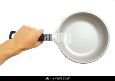 Isolato padella tenendo in mano. Elemento di design. Foto Stock