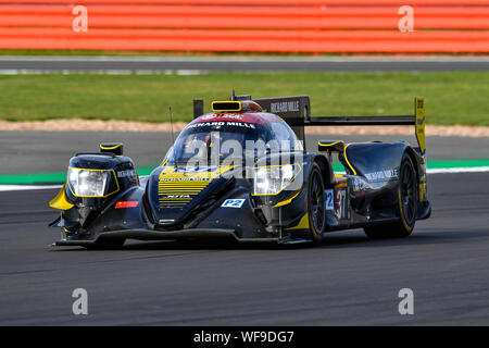 TOWCESTER, Regno Unito. Il 30 agosto, 2019. Team Jackie Chan DC RACING (CHN) -Oreca 07 - Gibson: Ho-Pin Tung (NLD) / Gabriel Aubry (FRA) / Will Stevens (GBR) durante le prove libere 2 del FIA World Endurance Championship con 4 ore di Silverstone sul circuito di Silverstone il Venerdì, 30 agosto 2019 a Towcester, Inghilterra. Credito: Taka G Wu/Alamy Live News Foto Stock