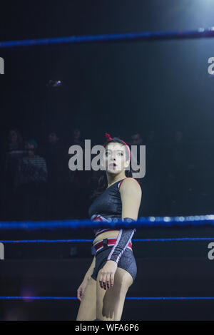 Il Cile wrestling CNL Alexandra Luchadora Chilena. Primera Campeona Nacional de CNL. Campeona en Parejas LWA. Campeona en Pareja FNX. Campeona en Parejas CLL. La Diosa Guerrera Foto Stock