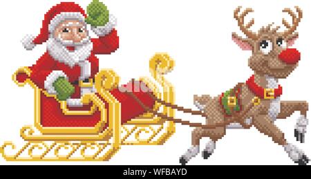 Babbo natale renne Sleigh Natale Pixel Art Illustrazione Vettoriale