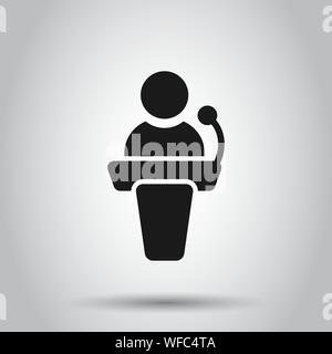 Parola pubblica icona in stile appartamento. Podio conferenze illustrazione vettoriale su sfondo isolato. Tribune di discussione il concetto di business. Illustrazione Vettoriale