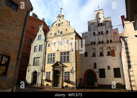 Tre Fratelli, tre case risalenti al XIV secolo.a 17th.secolo in Riga old town, Lettonia Foto Stock