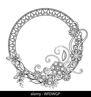 Fiori cornice decorativa. Isolato su sfondo bianco. Floreali ornamento monocromatica. Elemento di design con lo spazio per il tuo testo. Bianco e nero illustrazione vettoriale. Illustrazione Vettoriale